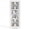 67-inch tall white corner cabinet with tempered glass doors, featuring 2 cabinets and 2 open shelves for versatile.