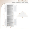 67-inch tall triangular corner cabinet in white with tempered glass doors, featuring 2 cabinets and adjustable shelves.