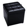 Black foldable cube ottoman pouffe with cushioned top, ideal for storage and organizing toys and accessories.
