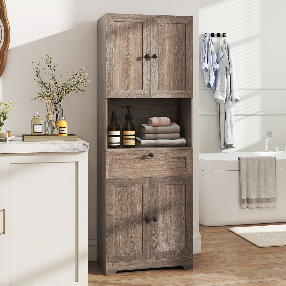 67.5 Inch Tall Modern Freestanding Floor Storage Cabinet with 4 Doors and 1 Drawer-Oak - Gallery View 1 of 11