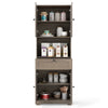Tall oak storage cabinet with 4 doors, 1 drawer, and adjustable shelf, perfect for kitchens or living rooms.