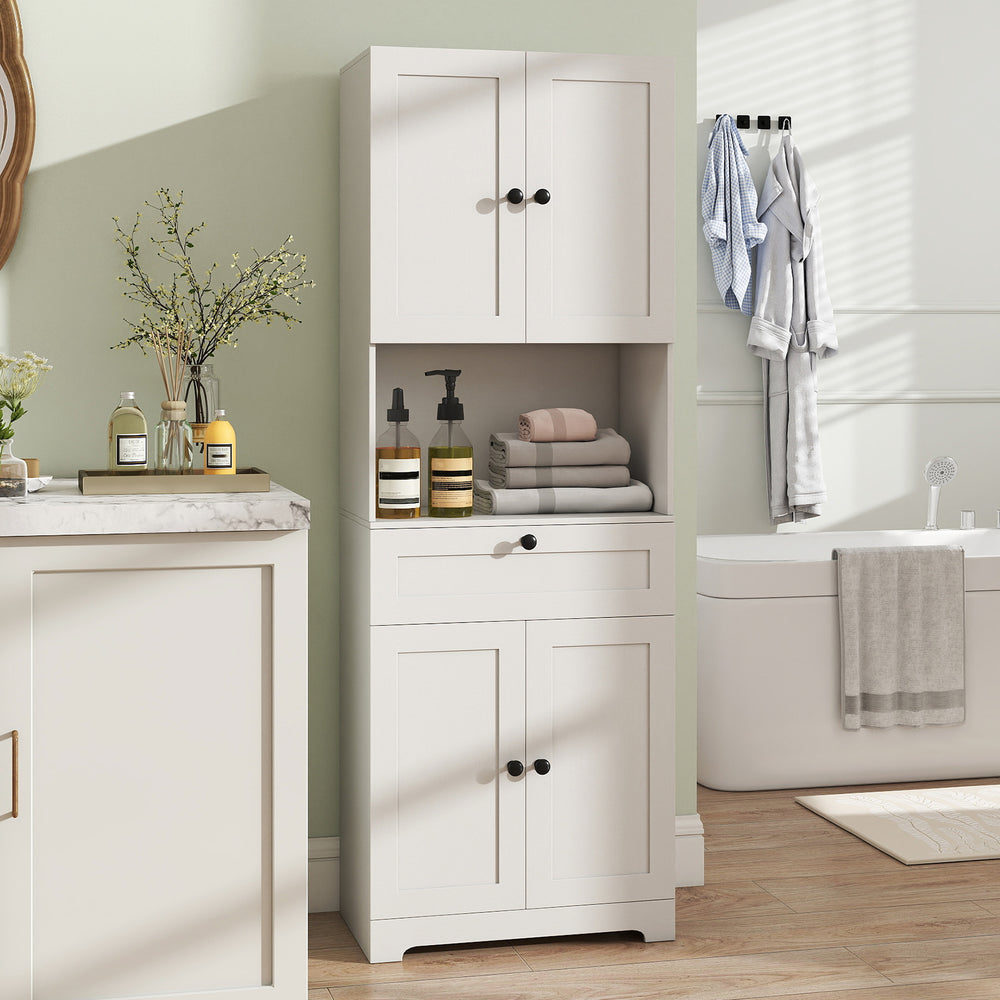 67.5 Inch Tall Modern Freestanding Floor Storage Cabinet with 4 Doors and 1 Drawer-White - Gallery View 1 of 11