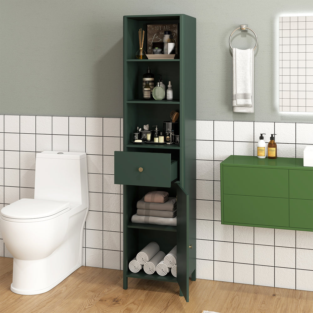 67 Inch Tall Bathroom Cabinet Narrow Floor Cabinet with Fluted Door-Green - Gallery View 1 of 11