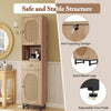 67-inch tall bathroom cabinet with PE rattan design, featuring 2 doors, a drawer, and adjustable shelves for versatile.