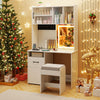 67-inch tall white vanity set with mirror, adjustable shelves, and soft-padded stool for makeup and storage.