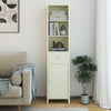 Narrow 67-inch tall beige cabinet with fluted door and adjustable shelves, perfect for stylish bathroom organization.