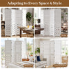 Four-panel 67" tall wood room divider with tree-inspired patterns, ideal for privacy in various indoor spaces.