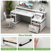 67-inch white computer desk featuring a monitor stand, file drawer, and convenient USB ports for efficient workspace.