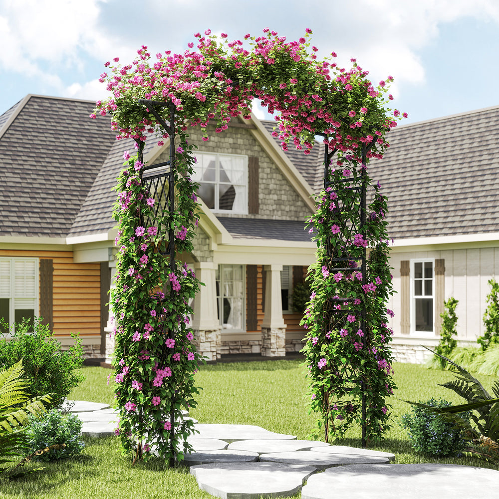 Garden arch trellis made of PE-coated metal, 67 x 83 inches, perfect for climbing plants and garden entrances.