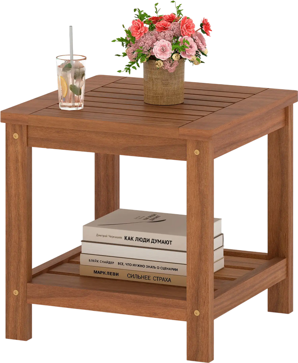 2-Tier Outdoor Side Table with Storage Shelf for Patio