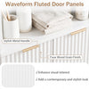 Fluted door panels of a 68-inch tall bathroom storage cabinet in white with a stylish metal handle for contemporary.