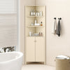 Beige 68-inch tall corner cabinet with 5 shelves and 2 fluted doors, perfect for space-saving bathroom storage.