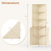 68-inch tall beige corner cabinet with 5 shelves and fluted doors, perfect for space-saving storage in small areas.