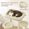 Spacious top perch with 2.8" removable cushion on a 68-inch beige wooden cat tree for cozy naps and exploration.