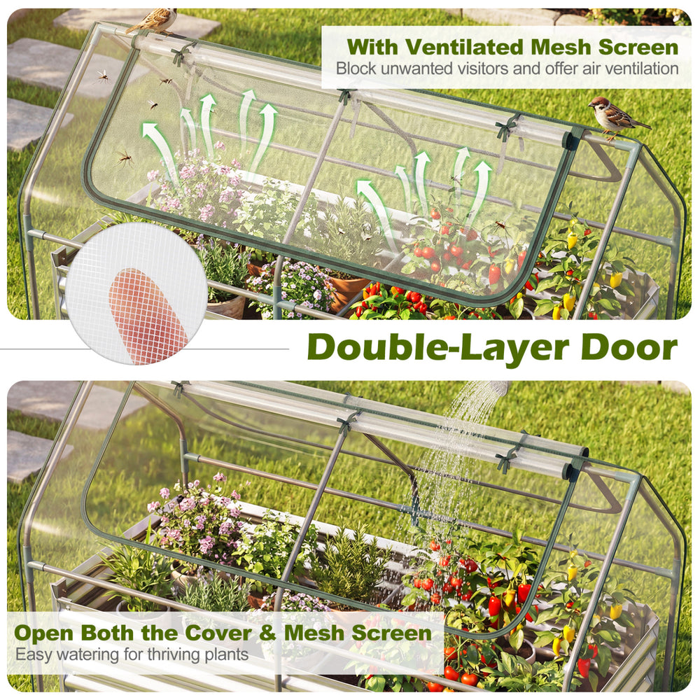Double-layer door with ventilated mesh screen for the galvanized raised garden bed, promoting air circulation and easy.