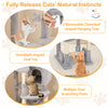 Multi-level cat tree with top perch, cozy condo, and removable toys for climbing and scratching, promoting healthy play.