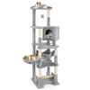 Multi-level 69-inch cat tree with top perch, cozy condo, and removable hammock for playful and restful feline fun.