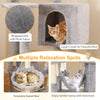Multi-level cat tree with cozy condo, top perch, and hammock for playful relaxation, wrapped in soft plush fabric.