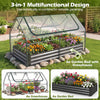 Galvanized raised garden bed with black cover, featuring roll-up windows and mesh screens for versatile gardening use.