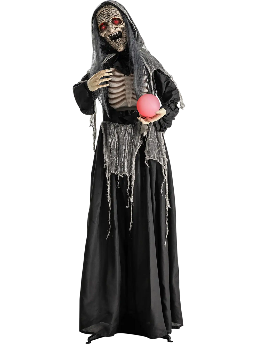 6ft Halloween Animatronics Standing Witch with Light Up Eyes and Magical Ball
