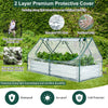 Galvanized raised garden bed with a PVC greenhouse, featuring dual windows for ventilation and weather protection.