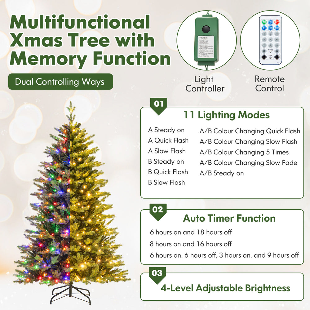 6 Feet Artificial Christmas Tree Hinged Xmas Tree with Lights and 3 Auto Timers - Gallery View 8 of 10
