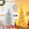 6 ft pre-lit artificial silver tinsel Christmas tree with 300 LED lights, ideal for festive decoration in small spaces.