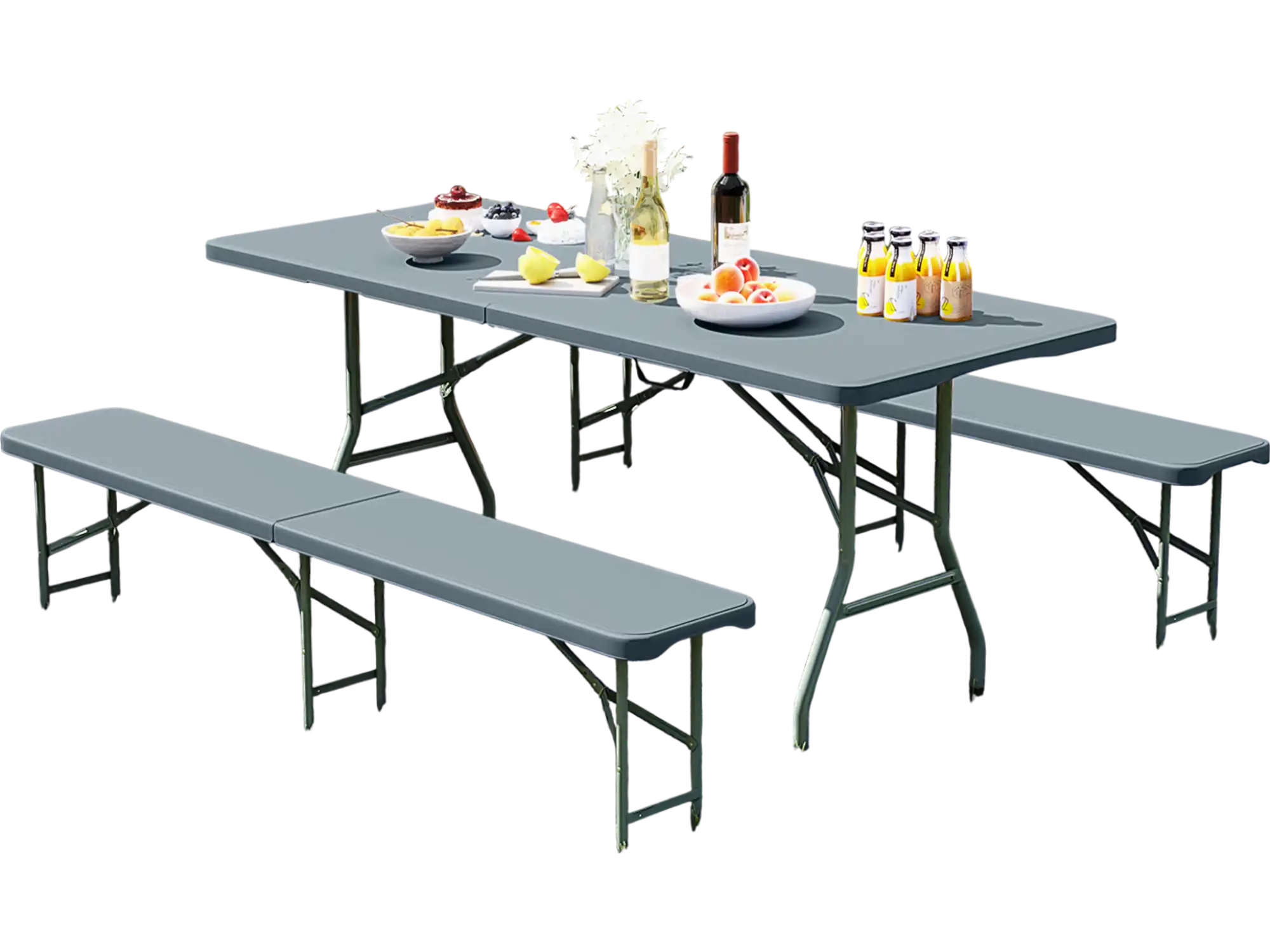 Costway 6' Plastic Folding Bench Portable Seat Gray 98432715 New