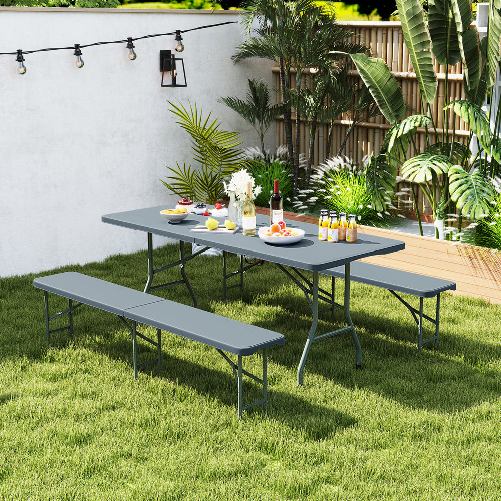 6 Feet Plastic Folding Bench Portable Seat with Handle and Lock-Gray - Gallery View 1 of 9