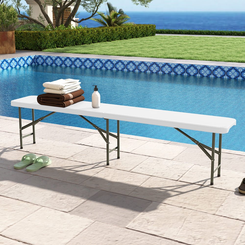 6 Feet Plastic Folding Bench Portable Seat with Handle and Lock-White - Gallery View 1 of 9