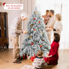 Snow-flocked 6 feet Christmas tree with warm white LED lights, ideal for festive home decoration.