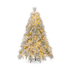6-foot pre-lit snow flocked Christmas tree with warm white LED lights, featuring realistic snow-bent branches for.