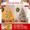 6 feet pre-lit snow flocked Christmas tree with warm white LED lights, showcasing a cozy holiday ambiance for festive.