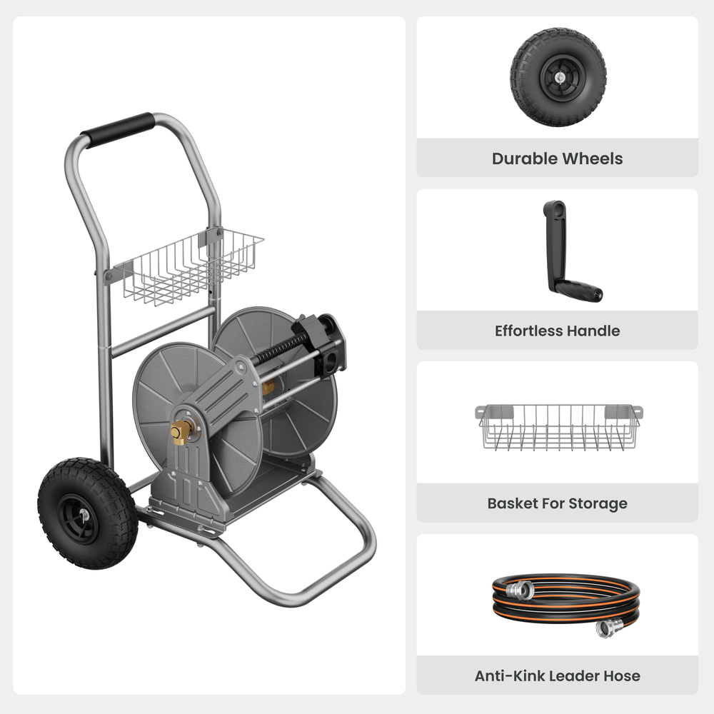 Giraffe Tools SW-8C Garden Hose Reel Cart 2 Wheels Stainless Steel Heavy Duty New