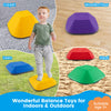 Colorful kids' balance blocks on various surfaces, promoting coordination and stability for indoor and outdoor play.