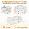 6-panel white plastic dog playpen with locking door, versatile configurations for indoor and outdoor pet containment.