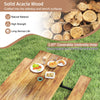 6-person acacia wood picnic table with dual benches and umbrella hole, ideal for outdoor deck or patio gatherings.