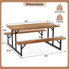 6-person acacia wood picnic table with dual benches, featuring a sturdy metal frame and umbrella hole for outdoor use.