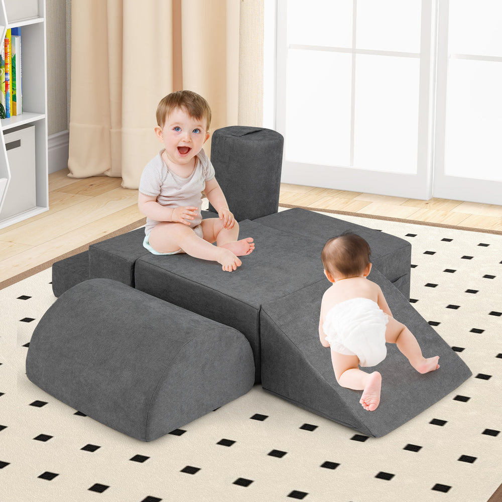 6-Piece Baby Climbing Blocks with 30D High-Density Foam and Carrying Handles-Gray - Gallery View 1 of 10