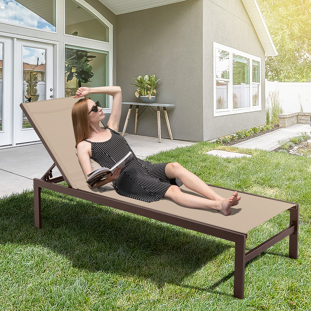 6-Position Chaise Lounge Chairs with Rustproof Aluminium Frame-Brown - Gallery View 1 of 9