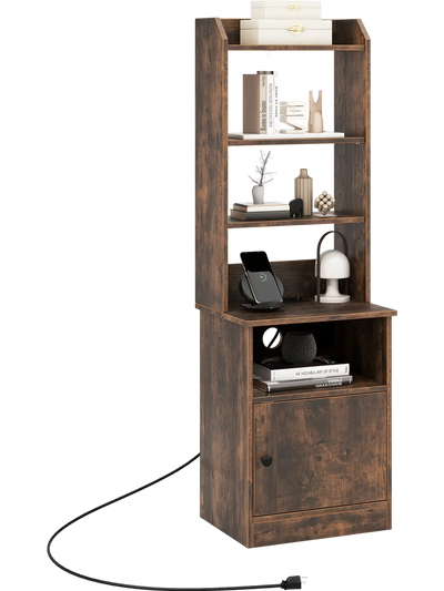 Costway 6-Tier Bookshelf Nightstand with Charging Station Cabinet 41258937 New