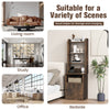 6-tier rustic brown bookshelf nightstand with charging station and cabinet, ideal for bedside or office storage.