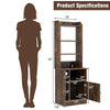 6-tier bookshelf nightstand in rustic brown with charging station, cabinet, and adjustable shelves for versatile.