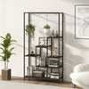 6-tier black metal plant stand with 10 hanging hooks, perfect for indoor plants and decorative items.