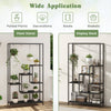 6-tier black metal plant stand with 10 hooks, perfect for displaying plants, books, and decorations in any indoor space.
