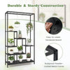 6-tier black metal plant stand with 10 hooks, featuring a rustproof frame and easy-to-clean veneered surface for indoor.