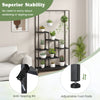 6-tier black metal plant stand with adjustable foot pads and anti-tipping kit, perfect for indoor plant display.
