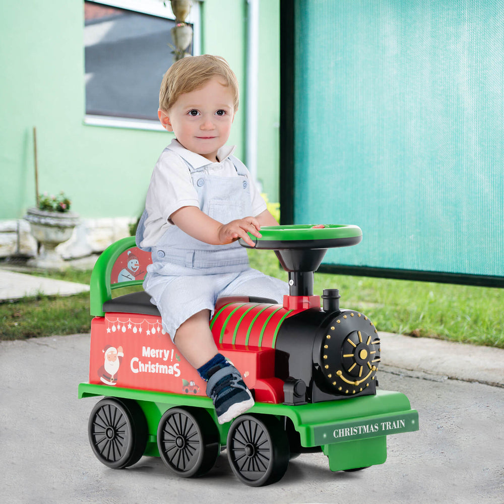 Colorful 6V electric kids ride-on toy train with tracks, designed for children aged 3+, perfect for indoor and outdoor.