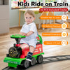 Kids ride-on toy train in green with 16 track pieces, suitable for ages 3+, featuring realistic sounds and lights.
