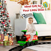 Kids ride-on electric toy train in green with tracks, ideal for children 3+, featuring realistic sounds and lights.